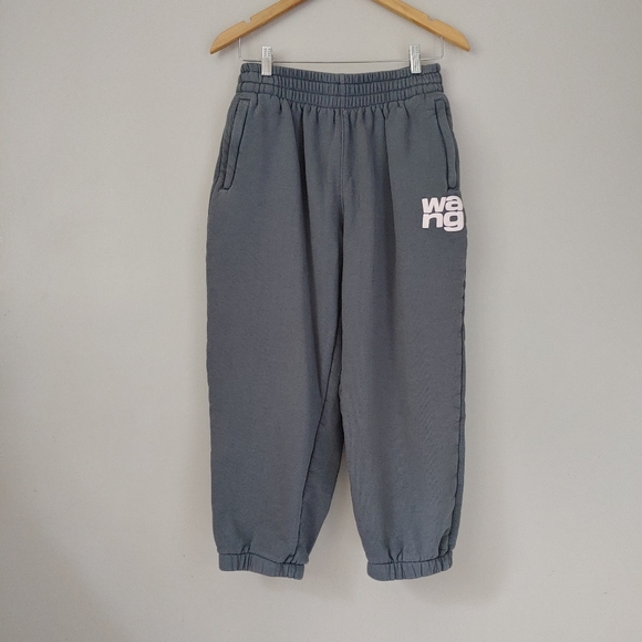 Alexander Wang T Puff Logo Crop Sweatpants Structured Terry Size Small Asphalt - Picture 4 of 16